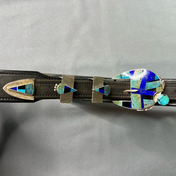 caballo santa fe Accessories - Vintage Navajo Yazzie Sterling silver turquoise & lapis belt caballo leather